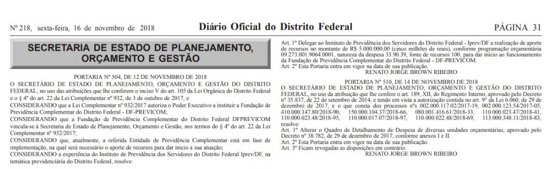 Reprodução/Diário Oficial do DF