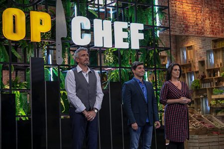 Jurados do Top Chef Brasil durante as gravações do programa da Record TV