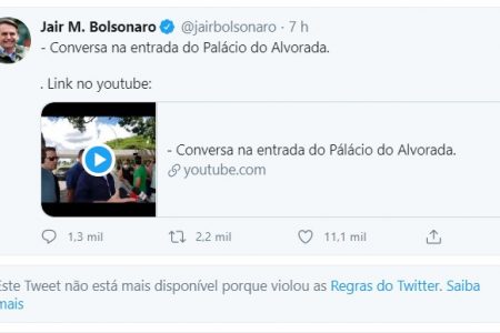 Aviso do Twitter na conta do presidente Jair Bolsonaro