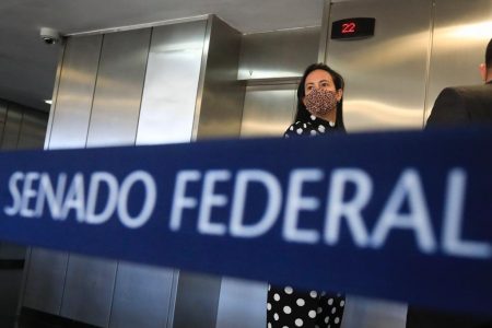 Advogada do senador Flávio Bolsonaro, Luciana Pires, ao entrar no Senado