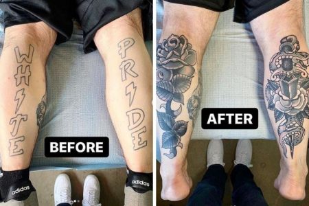 Antes e depois de pessoa que participou do projeto Erasing Hate
