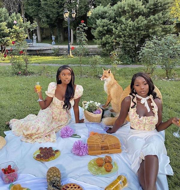 Mulheres posando com o estilo cottagecore
