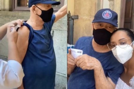 Taís Araújo leva pai para vacinar