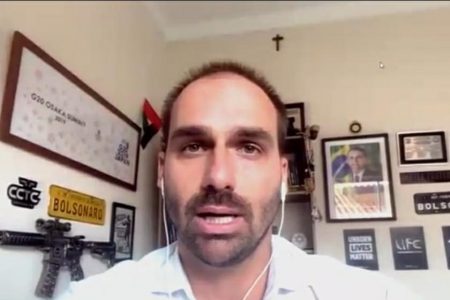 Deputado federal Eduardo Bolsonaro, durante no Conselho de Ética e Decoro Parlamentar da Câmara dos Deputados