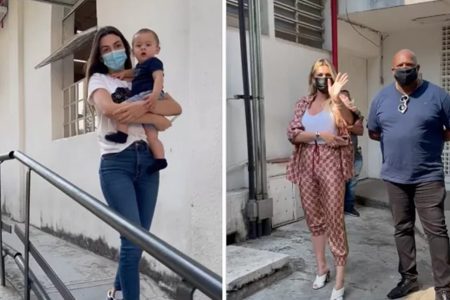 Pétala Barreiros e Lívia Andrade durante realização de exame de DNA
