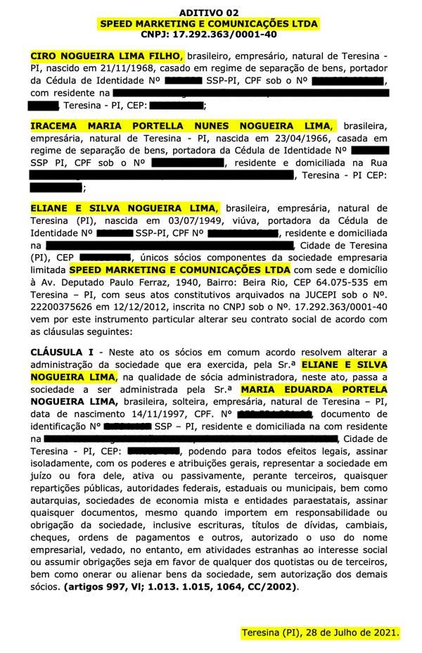 Ato assinado por Ciro Nogueira, em julho deste ano, sobre a Speed Marketing