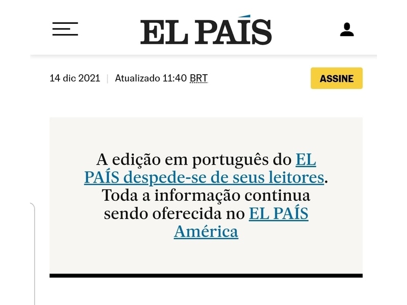 Anuncio de encerramento das atividades do El País