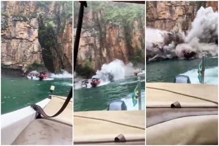 rocha cai em lago de furnas, em minas gerais, e atinge lanchas