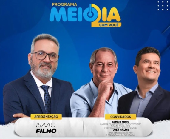 Montagem da Rádio Nazaré FM mostra Ciro Gomes e Sergio Moro como convidados de um mesmo programa