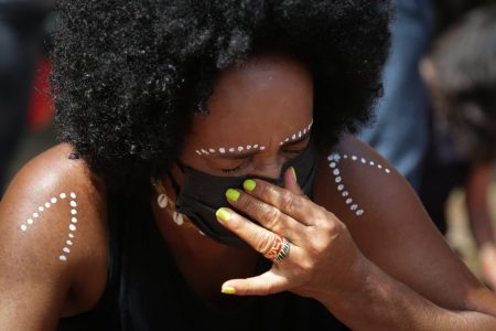 Ato em protesto pela morte do congolês Moïse Mugenyi Kabagambe, de 24 anos, que foi morto na segunda-feira (24/1), próximo a um quiosque na Barra da Tijuca