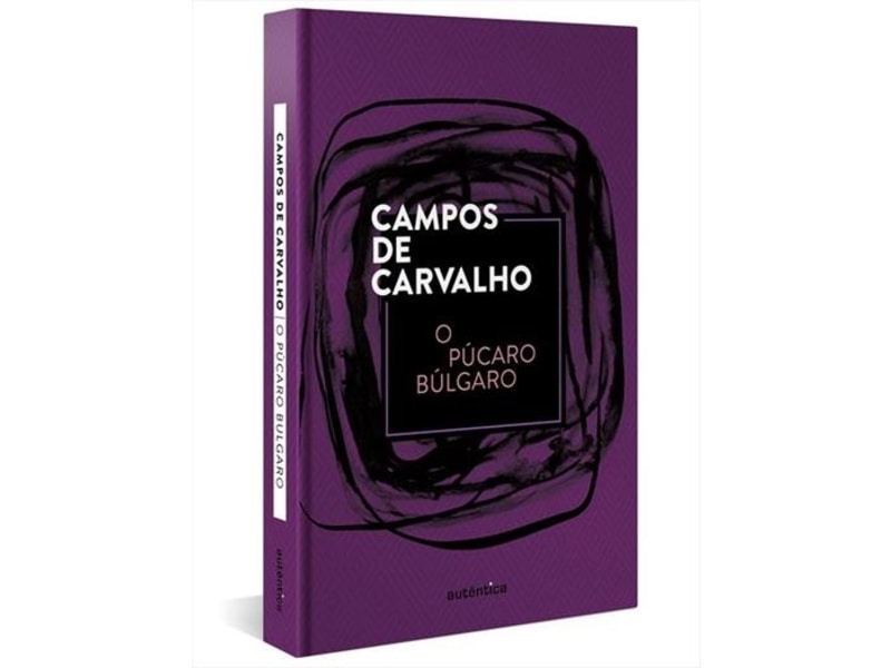 Capa do livro Púcaro Búlgaro, de Campos de Carvalho. Ela é roxa com um desenho preto