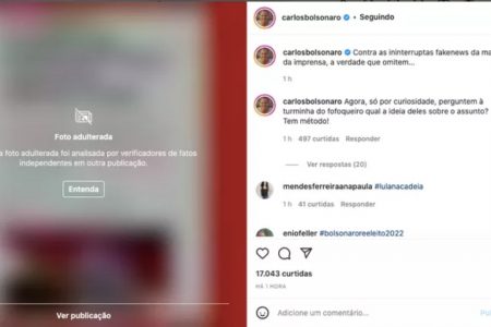 Carlos Bolsonaro tinha feito publicação falsa no Instagram