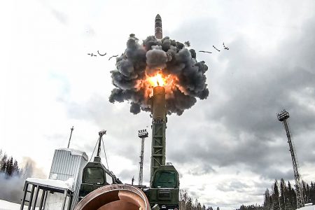 KAMCHATKA TERRITORY, RUSSIA - FEBRUARY 19, 2022: A test launch of an RS-24 Yars intercontinental ballistic missile takes place at the Plesetsk Cosmodrome to hit a Kura range target. Russian Defence Ministry/TASS VIDEO SCREEN GRAB. BEST QUALITY AVAILABLE. THIS STILL IMAGE WAS PROVIDED 19 February 2022 BY A THIRD PARTY. EDITORIAL USE ONLY (Photo by Russian Defence MinistryTASS via Getty Images)
