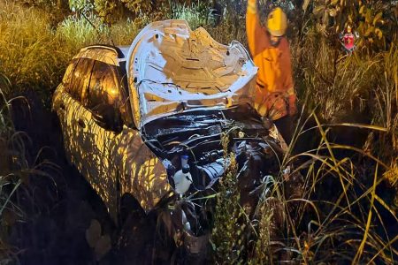 Carro foi parar em matagal após acidente
