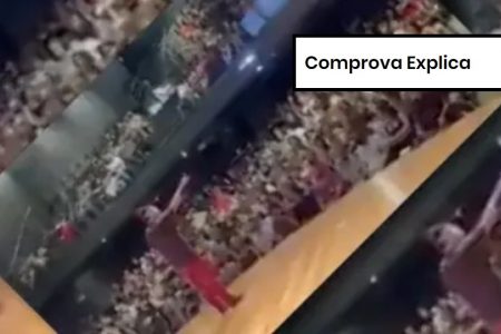 Imagem colorida de show do Sérgio Mallandro, onde o humorista faz uma enquete eleitoral