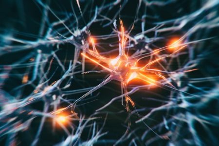 ilustração de um neurotransmissor afetado pelo Parkinson, ondas