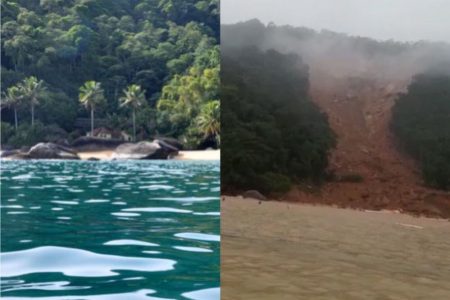 Antes e depois deslizamento praia itaguaçu praia grande angra dos reis