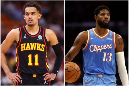 Trae Young, do Atlanta Hawks, e Paul George, do Los Angeles Clippers