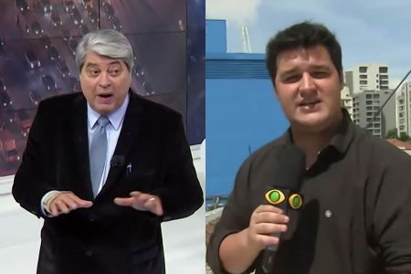 O apresentador José Luiz Datena e o repórter Felipe Garraffa