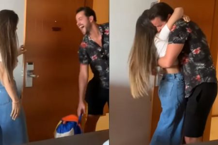 Laís e Gustavo se encontrando pela primeira vez fora do BBB22