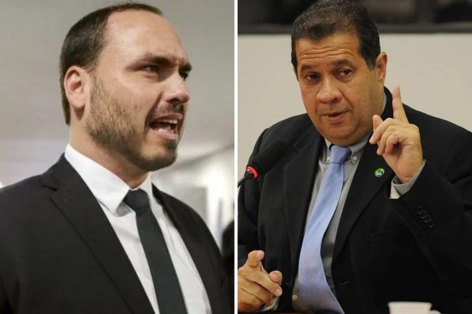 Montagem com fotos de Carlos Bolsonaro e de Carlos Lupi