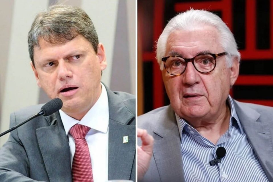 Montagem com fotos de Tarcísio de Freitas e de Guilherme Afif Domingos