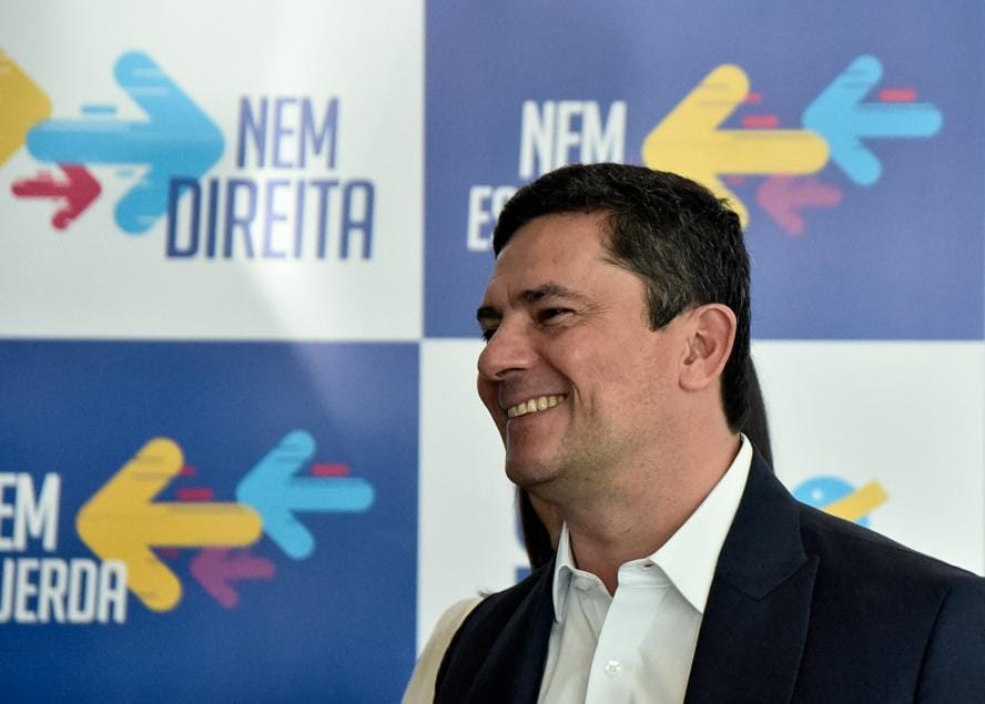 Ex-juiz Sergio Moro chega no evento de lançamento da pré-candidatura à presidência da república do presidente nacional do União Brasil, Luciano Bivar