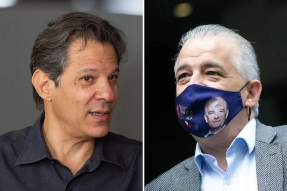 Montagem com fotos de Fernando Haddad e Márcio França