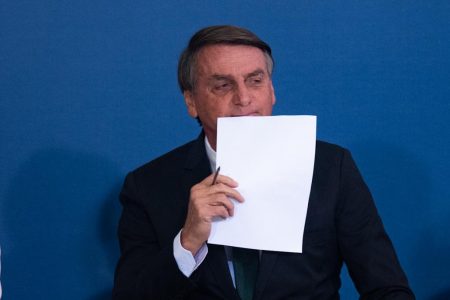 Presidente Jair Bolsonaro durante Solenidade alusiva à Política Nacional para Recuperação das Aprendizagens na Educação Básica e ao MECPlace no palacio planalto em brasília