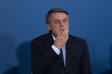 Presidente Jair Bolsonaro durante Solenidade alusiva à Política Nacional para Recuperação das Aprendizagens na Educação Básica e ao MECPlace no palacio planalto em brasília
