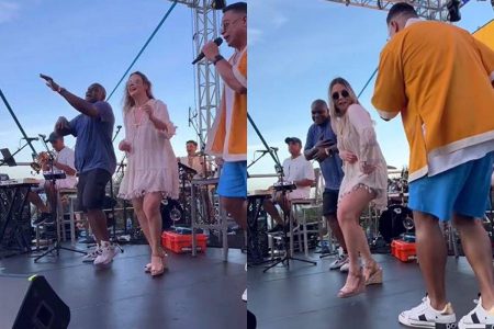 Carla Perez dançou com Jacaré em show de Xanddy