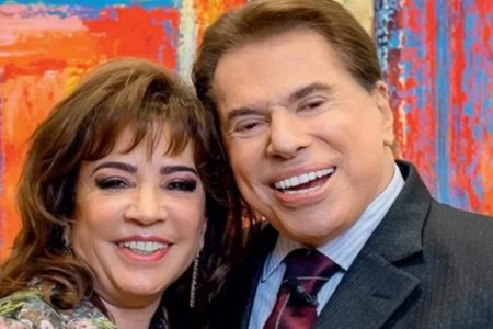 Foto colorida Silvio Santos e Iris Abravanel
