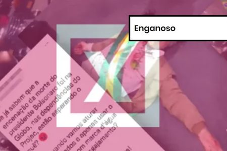 Imagem colorida de postagem enganosa sobre suposta produção de ataque a Bolsonaro