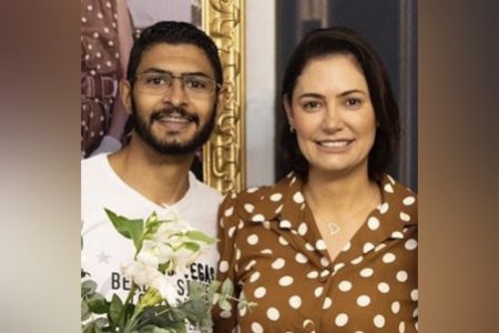 Michelle Bolsonaro e o irmão Diego Torres