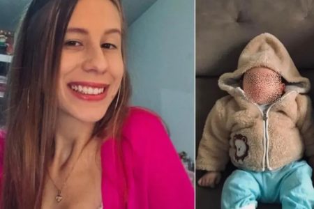 Fotos justapostas mostram mãe (esquerda) e filho (direita) mortos pelo marido de Jéssica, Kleber, em Santa Catarina - Metrópoles