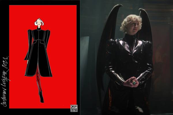 Esboço de figurino da série Sandman feitos pelo designer Giles Deacon