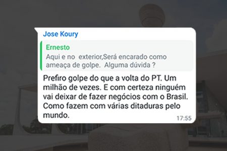 Juristas pedem ao STF investigação de empresários que falaram em golpe pelo zap