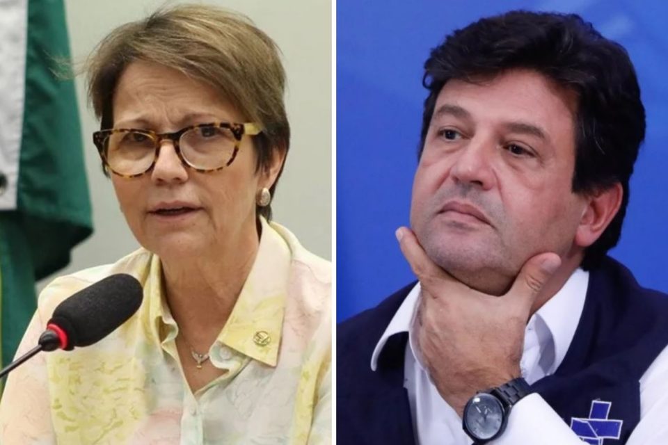 Montagem com fotos dos ex-ministros Tereza Cristina e Luiz Henrique Mandetta