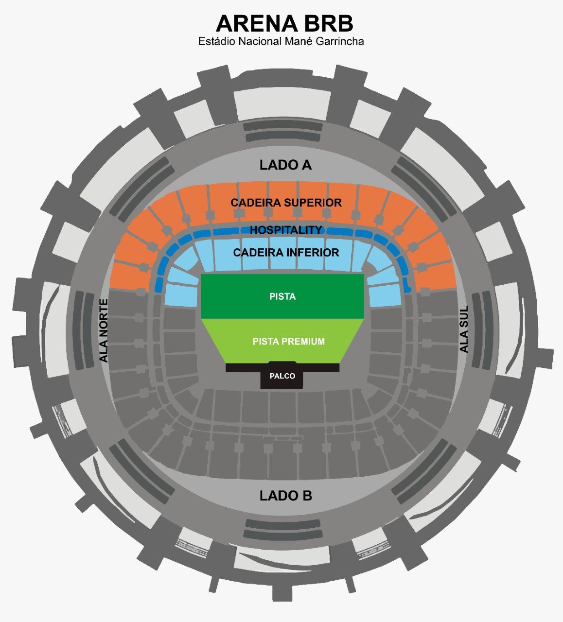 Ilustração da planta baixa da Arena BSB, no Estádio Mané Garrincha que será usada para show internacional do Metrópoles Music - Metrópoles