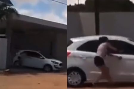 foto colorida de carro branco e mulher