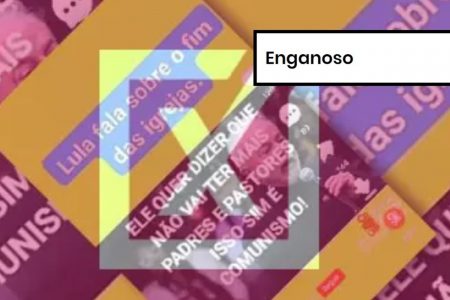 Imagem colorida de postagem enganosa sobre falas de Lula em relaçãoàs igrejas