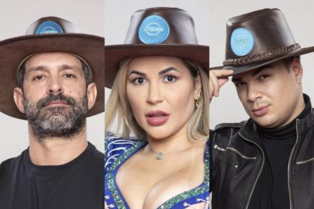 Iran Malfitano, Deolane Bezerra e Lucas Santos em A Fazenda 14