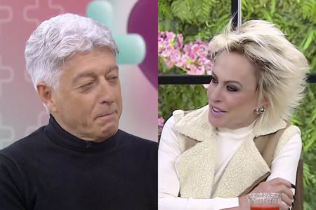 Caco Barcellos (à esquerda) conversa com Ana Maria Braga (à direita) no Mais Você - Metrópoles