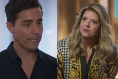 Montagem colorida de Danilo e Rebeca, personagens da novela Cara e Coragem - Metrópoles