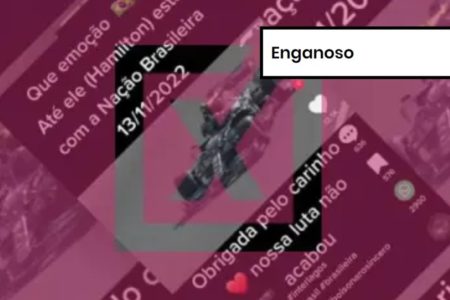 Imagem colorida de postagem enganosa sobre Lewis Hamilton