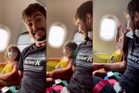 Clara Maria viaja de avião com o pai, Rafael Vitti - Metrópoles