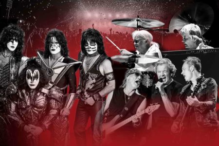 Foto montagem das bandas Kiss e Deep Purple