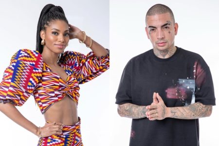 Montagem com fotos de Tina Calamba e MC Guimê - Metrópoles