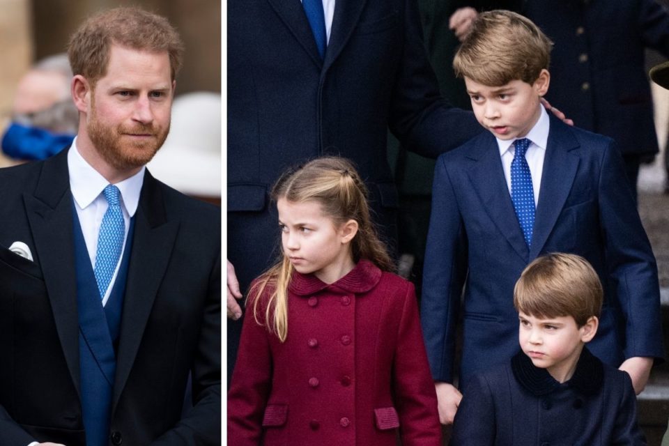 Foto colorida de homem branco, ruivo, com terno e gravata azul ao lado de foto de três crianças brancas e loiras. Elas vestem roupas de frio - Metrópoles