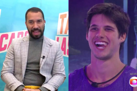 À esquerda, Gil do Vigor no Mais Você; à direita, Gabriel olha para Anitta no BBB23 - Metrópoles